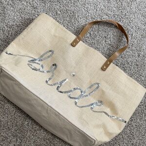 Bride Beige Tote Bag with Silver Accents